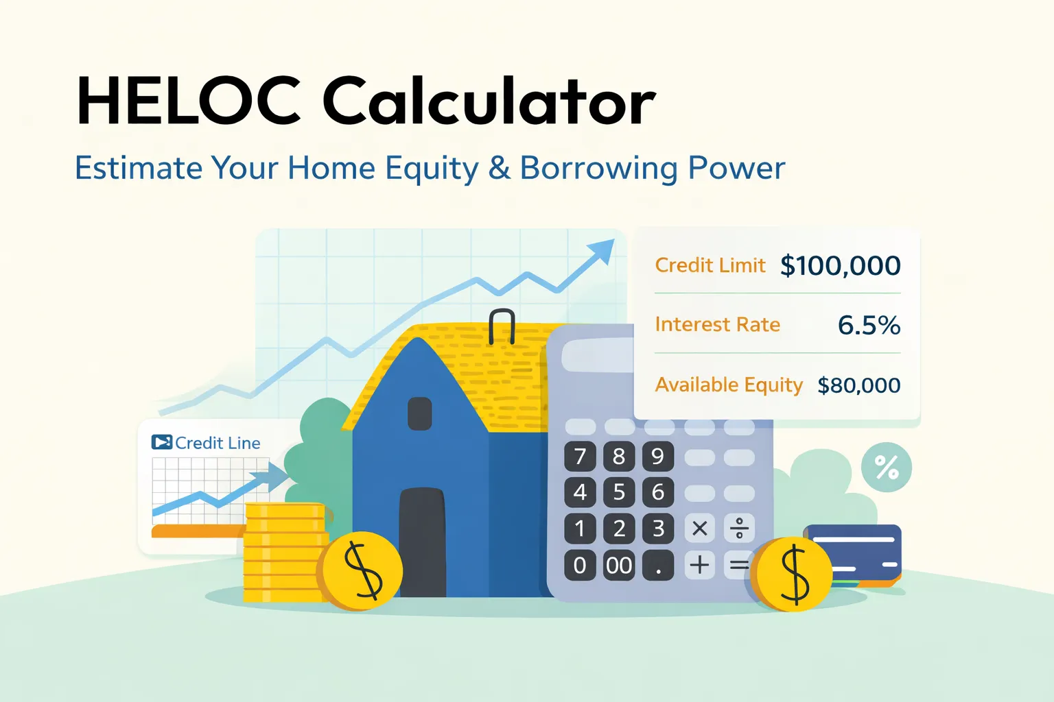 HELOC Calculator - Calculate home equity line of credit payments and interest costs